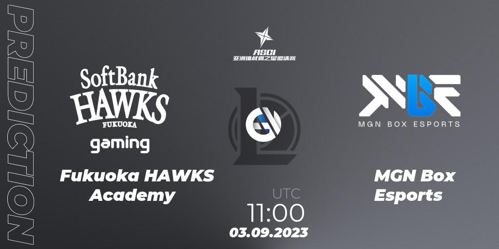 Pronósticos Fukuoka HAWKS Academy - MGN Box Esports. 03.09.23. Asia Star Challengers Invitational 2023 - LoL