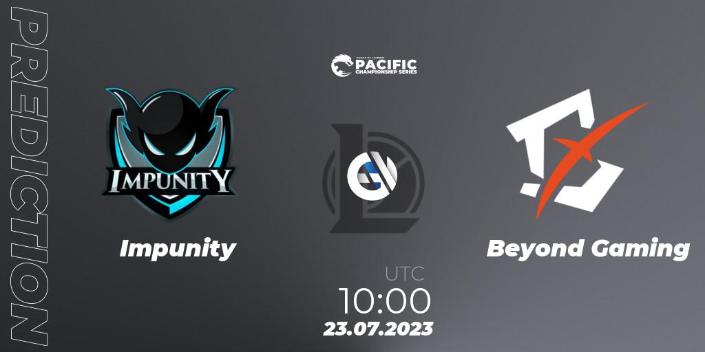 Pronósticos Impunity - Beyond Gaming. 23.07.2023 at 10:00. PACIFIC Championship series Group Stage - LoL