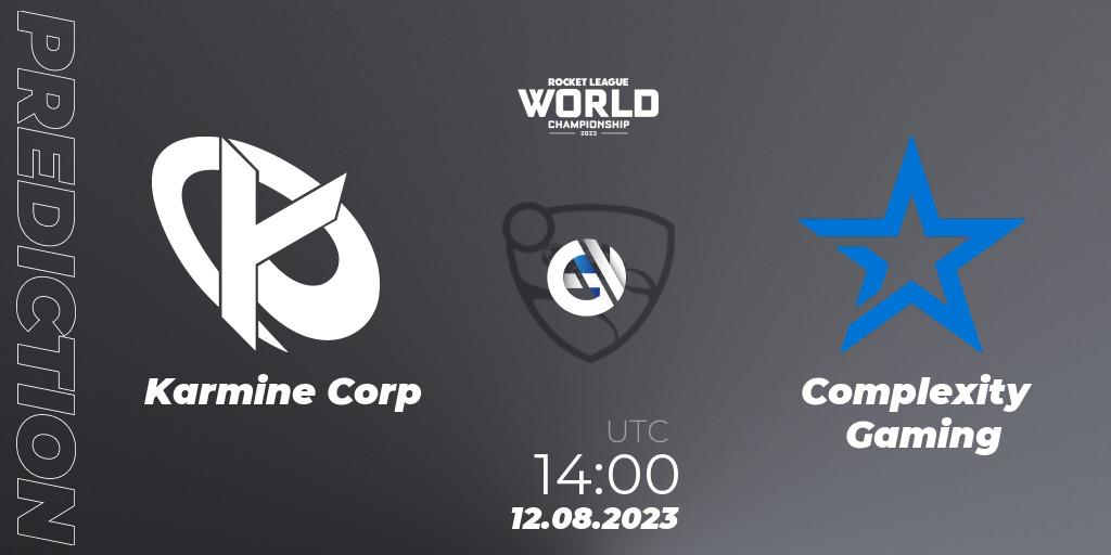 Pronósticos Karmine Corp - Complexity Gaming. 12.08.2023 at 15:25. Rocket League Championship Series 2022-23 - World Championship Group Stage - Rocket League
