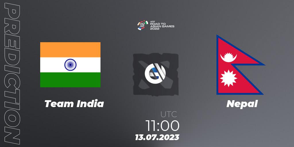 Pronósticos Team India - Nepal. 13.07.2023 at 11:00. 2022 AESF Road to Asian Games - South Asia - Dota 2