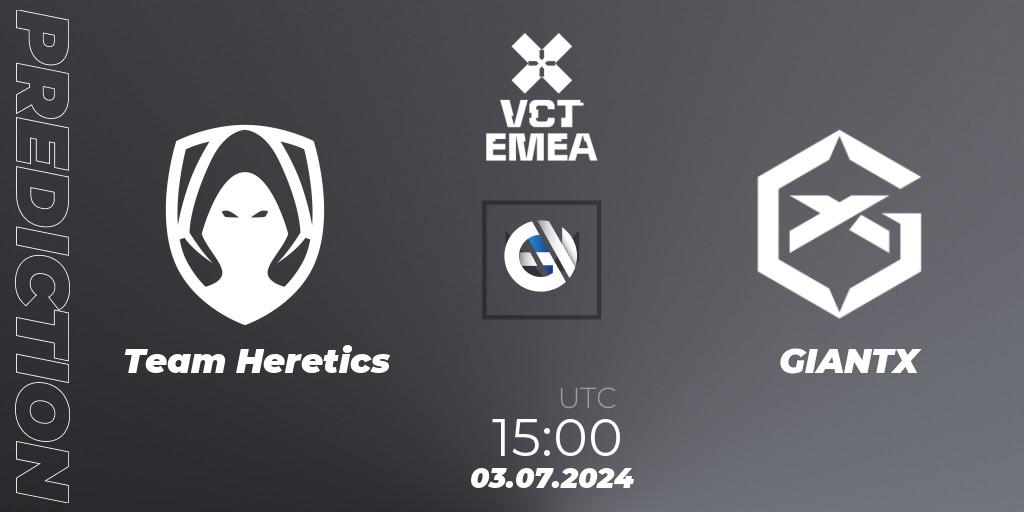 Pronósticos Team Heretics - GIANTX. 03.07.2024 at 16:00. VALORANT Champions Tour 2024: EMEA League - Stage 2 - Group Stage - VALORANT