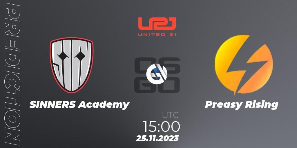 Pronósticos SINNERS Academy - Preasy Rising. 27.11.2023 at 15:00. United21 Season 8: Division 2 - Counter-Strike (CS2)