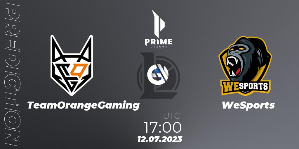 Pronósticos TeamOrangeGaming - WeSports. 12.07.2023 at 17:00. Prime League 2nd Division Summer 2023 - LoL