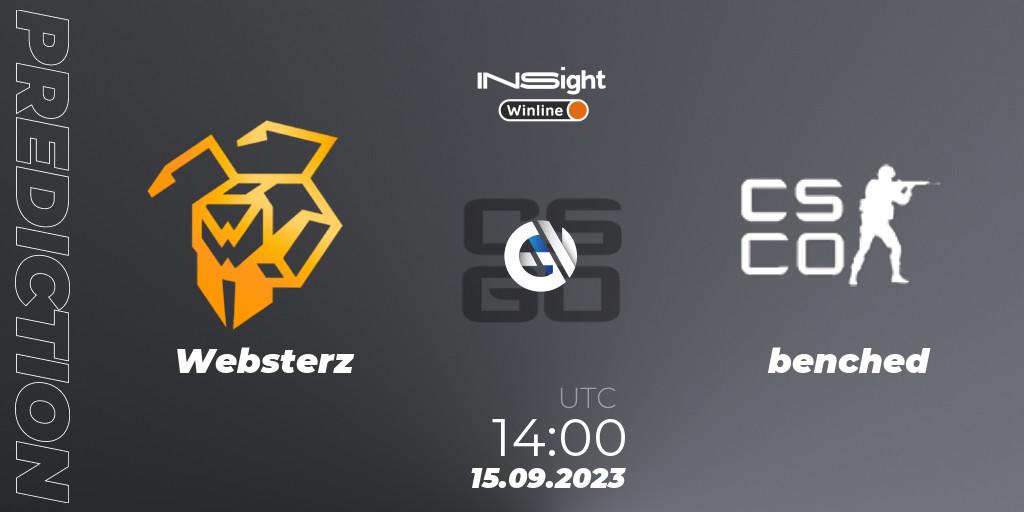 Pronósticos Websterz - benched. 15.09.2023 at 15:10. Winline Insight Season 4 - Counter-Strike (CS2)