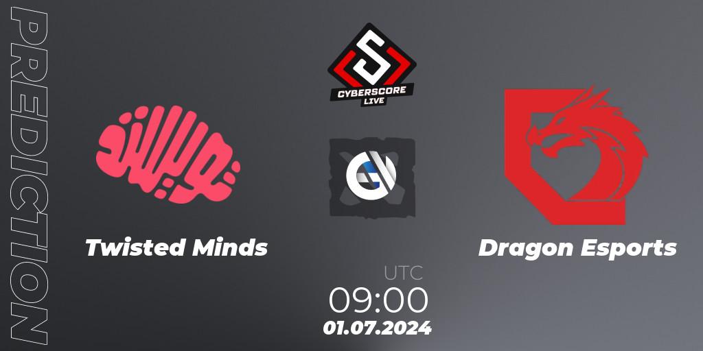 Pronósticos Twisted Minds - Dragon Esports. 01.07.2024 at 09:20. CyberScore Cup - Dota 2