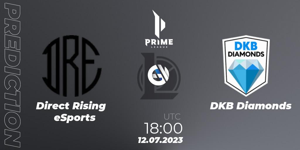 Pronósticos Direct Rising eSports - DKB Diamonds. 12.07.2023 at 20:00. Prime League 2nd Division Summer 2023 - LoL