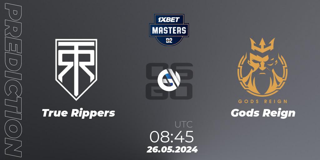 Pronósticos True Rippers - Gods Reign. 26.05.2024 at 08:55. Dust2.in Masters #10 - Counter-Strike (CS2)