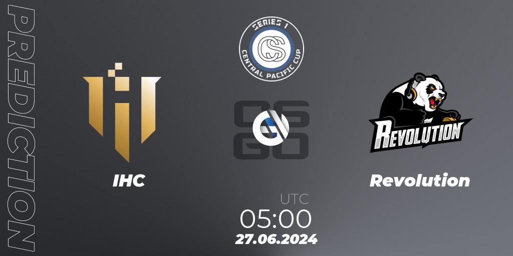 Pronósticos IHC - Revolution. 27.06.2024 at 05:00. Central Pacific Cup: Series 1 - Counter-Strike (CS2)