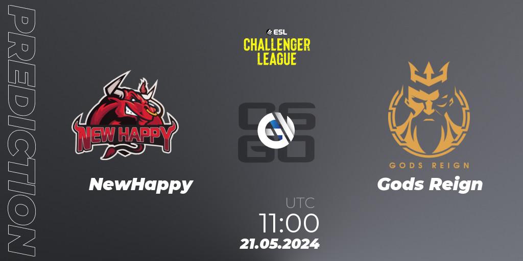Pronósticos NewHappy - Gods Reign. 21.05.2024 at 09:00. ESL Challenger League Season 47: Asia - Counter-Strike (CS2)