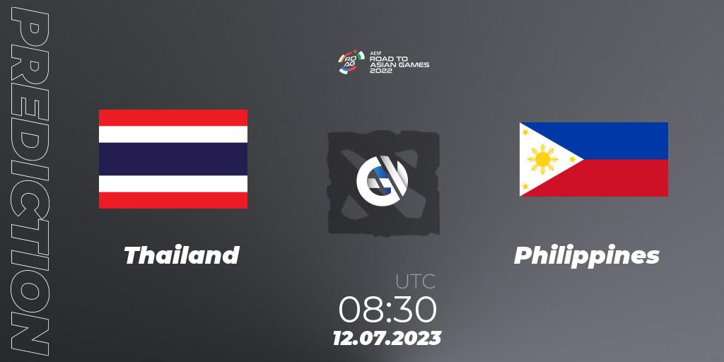 Pronósticos Thailand - Philippines. 12.07.2023 at 08:48. 2022 AESF Road to Asian Games - Southeast Asia - Dota 2