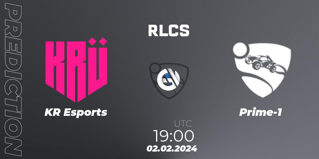 Pronósticos KRÜ Esports - Prime-1. 02.02.2024 at 19:00. RLCS 2024 - Major 1: SAM Open Qualifier 1 - Rocket League
