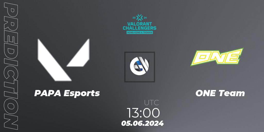 Pronósticos PAPA Esports - ONE Team. 05.06.2024 at 14:30. VALORANT Challengers Hong Kong and Taiwan 2024: Split 2 - VALORANT