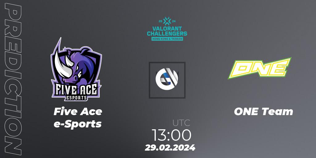 Pronósticos Five Ace e-Sports - ONE Team. 29.02.2024 at 13:00. VALORANT Challengers Hong Kong and Taiwan 2024: Split 1 - VALORANT