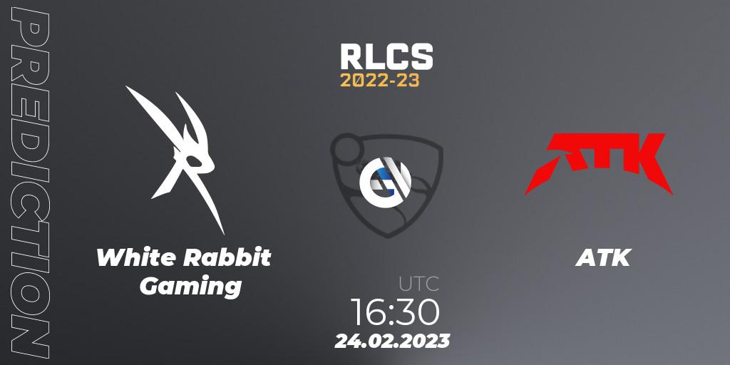 Pronósticos White Rabbit Gaming - ATK. 24.02.2023 at 16:30. RLCS 2022-23 - Winter: Sub-Saharan Africa Regional 3 - Winter Invitational - Rocket League