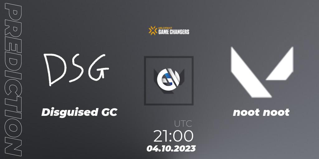 Pronósticos Disguised GC - noot noot. 04.10.2023 at 21:00. VCT 2023: Game Changers North America Series S3 - VALORANT