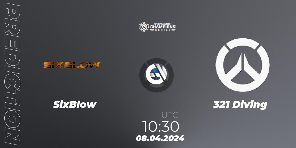 Pronósticos SixBlow - 321 Diving. 08.04.2024 at 10:30. Overwatch Champions Series 2024 - Asia Stage 1 Wild Card - Overwatch