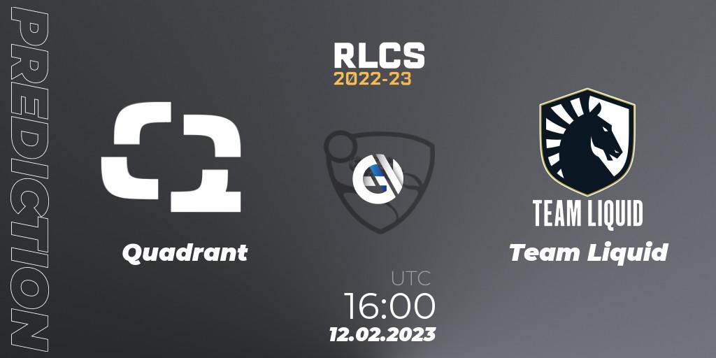 Pronósticos Quadrant - Team Liquid. 12.02.2023 at 16:00. RLCS 2022-23 - Winter: Europe Regional 2 - Winter Cup - Rocket League
