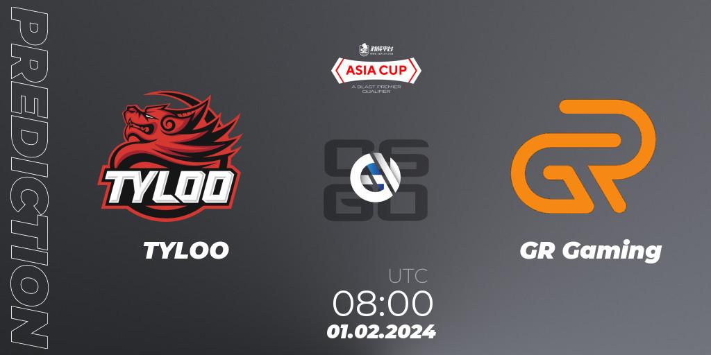 Pronósticos TYLOO - GR Gaming. 01.02.24. 5E Arena Asia Cup Spring 2024 - BLAST Premier Qualifier - CS2 (CS:GO)