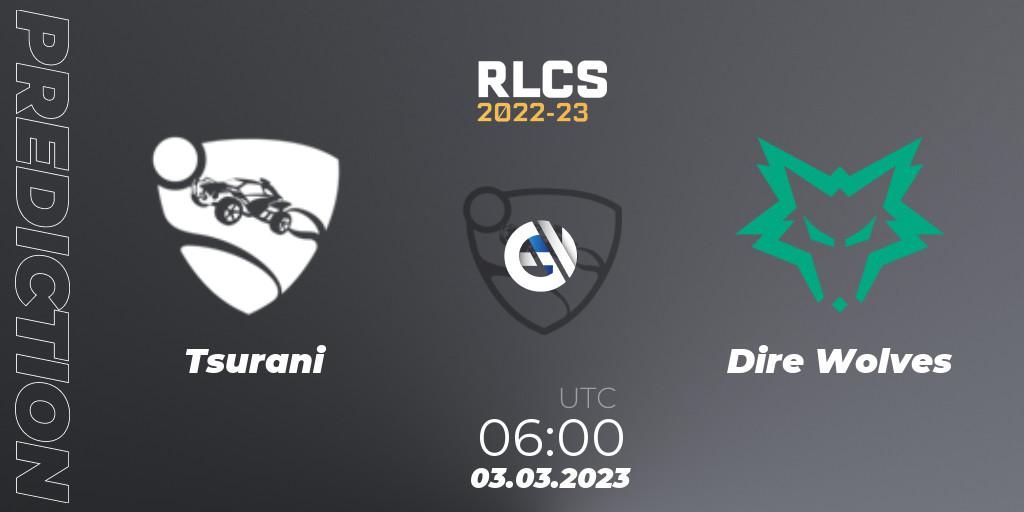 Pronósticos Tsurani - Dire Wolves. 03.03.2023 at 06:00. RLCS 2022-23 - Winter: Oceania Regional 3 - Winter Invitational - Rocket League