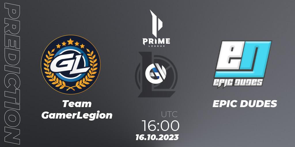 Pronósticos Team GamerLegion - EPIC DUDES. 16.10.23. Prime League Pokal 2023 - LoL