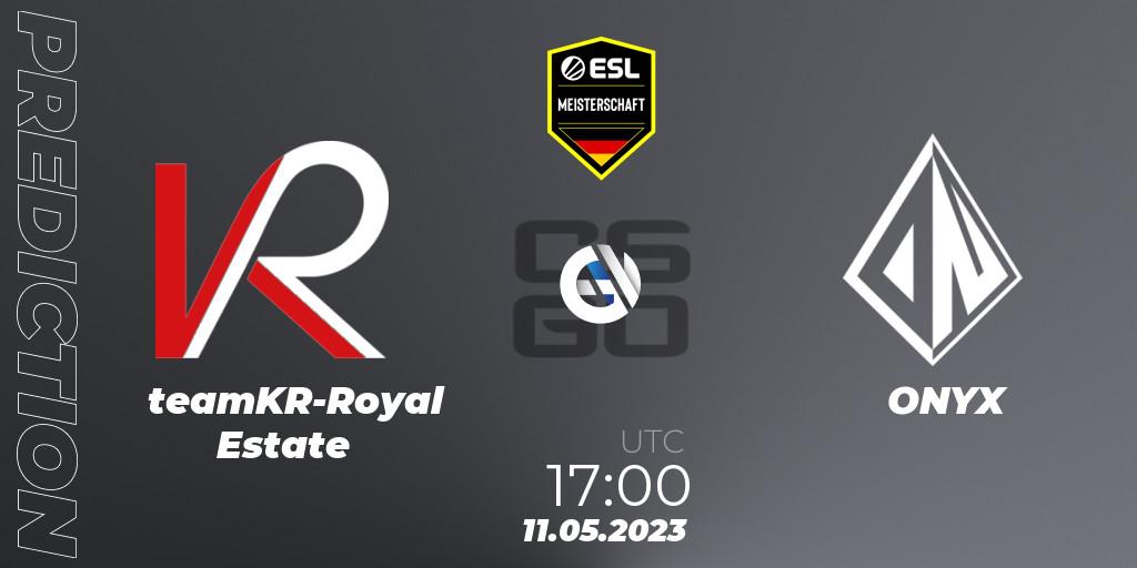 Pronósticos teamKR-Royal Estate - ONYX. 11.05.2023 at 17:00. ESL Meisterschaft: Spring 2023 - Counter-Strike (CS2)