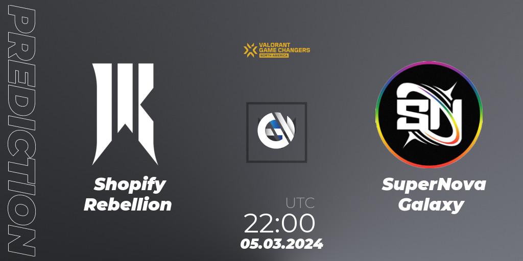 Pronósticos Shopify Rebellion - SuperNova Galaxy. 05.03.2024 at 22:00. VCT 2024: Game Changers North America Series Series 1 - VALORANT