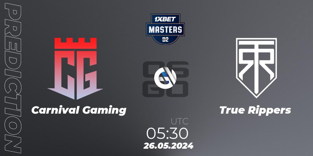 Pronósticos Carnival Gaming - True Rippers. 26.05.2024 at 05:40. Dust2.in Masters #10 - Counter-Strike (CS2)
