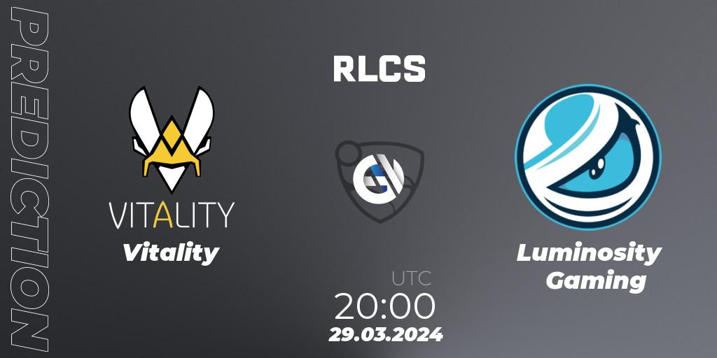 Pronósticos Vitality - Luminosity Gaming. 29.03.24. Rocket League Championship Series 2024 - Major 1 - Rocket League
