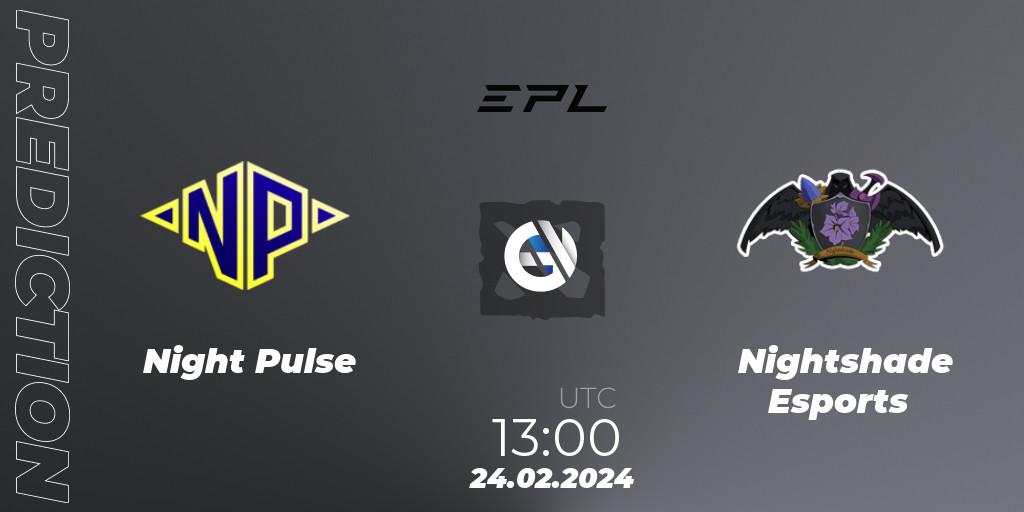 Pronósticos Night Pulse - Nightshade Esports. 24.02.2024 at 13:00. European Pro League Season 17: Division 2 - Dota 2