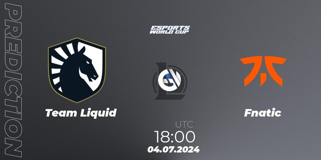 Pronósticos Team Liquid - Fnatic. 04.07.2024 at 18:00. Esports World Cup 2024 - LoL