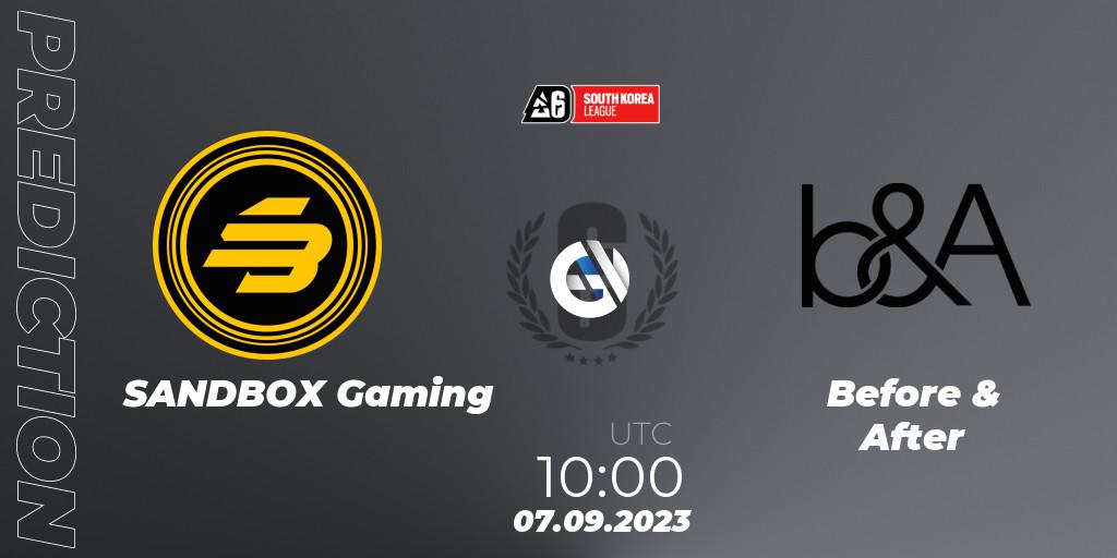 Pronósticos SANDBOX Gaming - Before & After. 07.09.23. South Korea League 2023 - Stage 2 - Rainbow Six