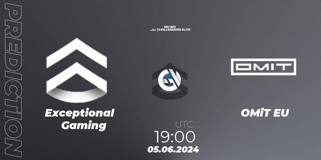 Pronósticos Exceptional Gaming - OMiT EU. 05.06.2024 at 19:00. Call of Duty Challengers 2024 - Elite 3: EU - Call of Duty