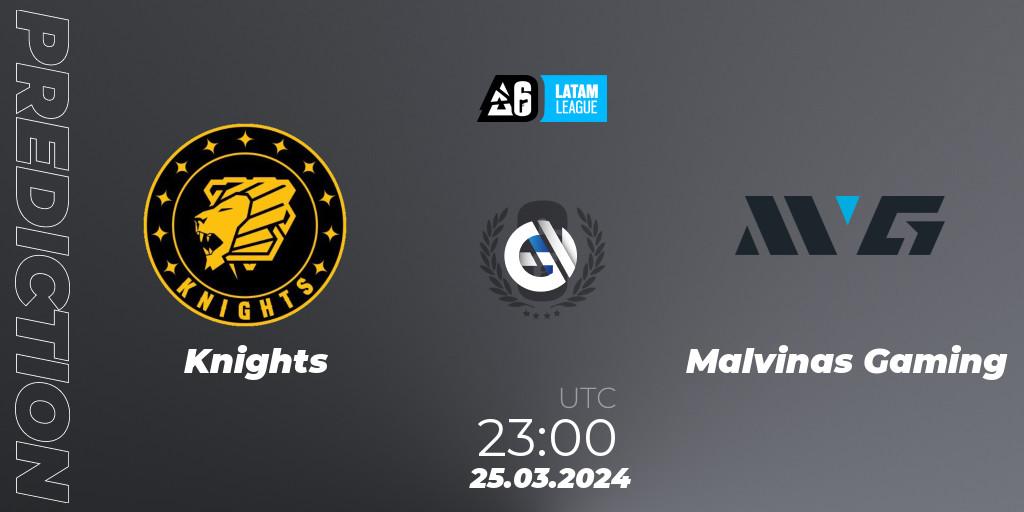 Pronósticos Knights - Malvinas Gaming. 25.03.2024 at 23:00. LATAM League 2024 - Stage 1: LATAM South - Rainbow Six