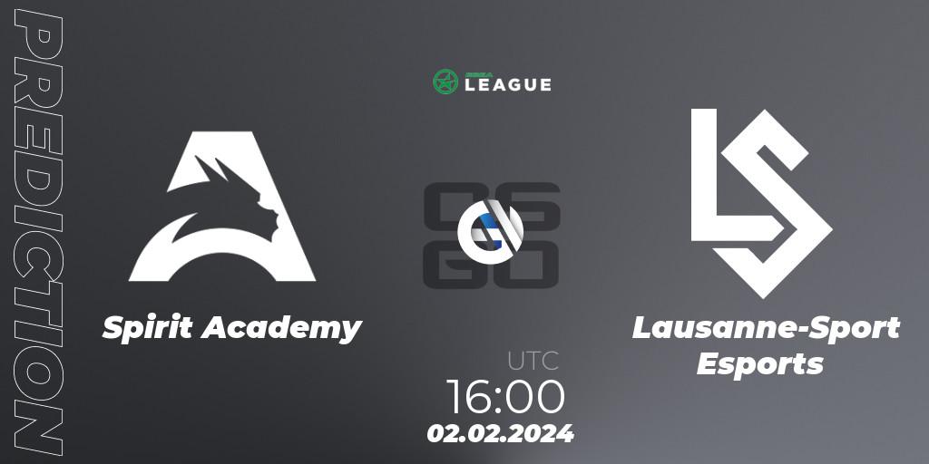 Pronósticos Spirit Academy - Lausanne-Sport Esports. 02.02.2024 at 16:00. ESEA Season 48: Advanced Division - Europe - Counter-Strike (CS2)