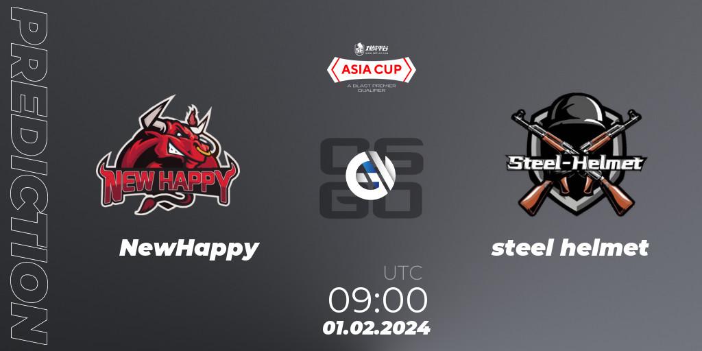 Pronósticos NewHappy - steel helmet. 01.02.2024 at 09:00. 5E Arena Asia Cup Spring 2024 - BLAST Premier Qualifier - Counter-Strike (CS2)