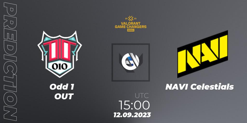 Pronósticos Odd 1 OUT - NAVI Celestials. 12.09.2023 at 18:00. VCT 2023: Game Changers EMEA Stage 3 - Group Stage - VALORANT