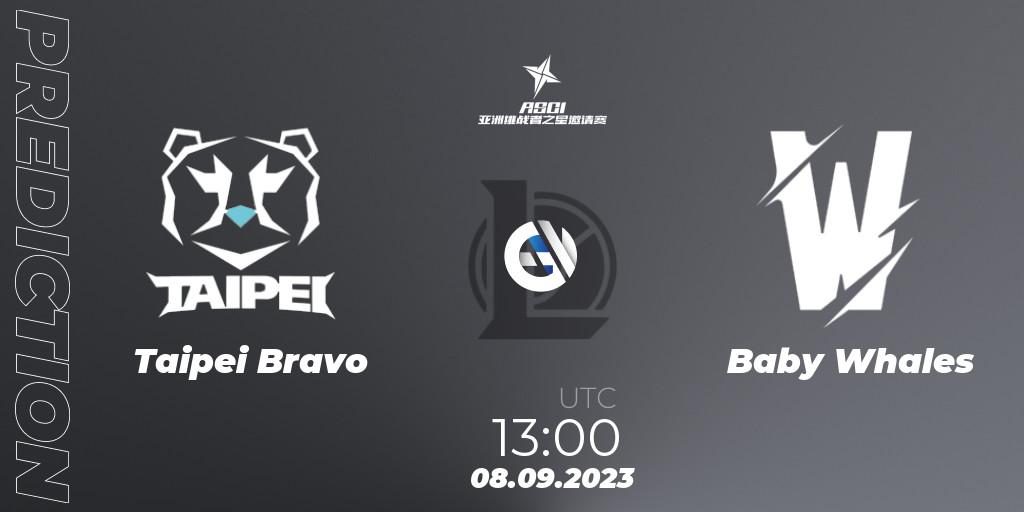 Pronósticos Taipei Bravo - Baby Whales. 08.09.2023 at 13:00. Asia Star Challengers Invitational 2023 - LoL