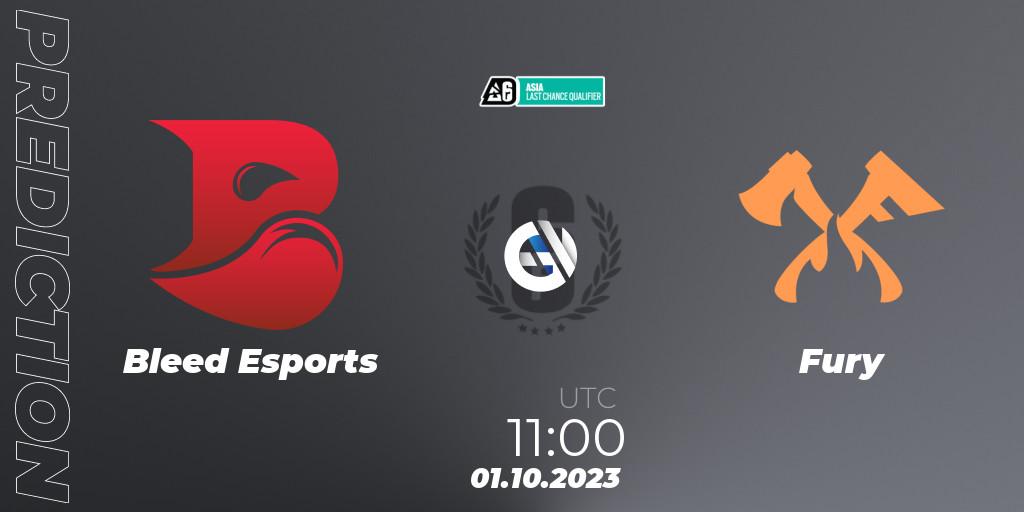 Pronósticos Bleed Esports - Fury. 01.10.2023 at 11:00. Asia League 2023 - Stage 2 - Last Chance Qualifiers - Rainbow Six