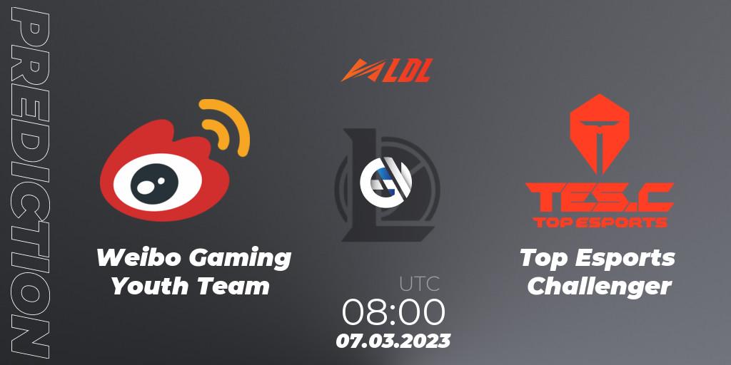 Pronósticos Weibo Gaming Youth Team - Top Esports Challenger. 07.03.2023 at 09:25. LDL 2023 - Regular Season - LoL
