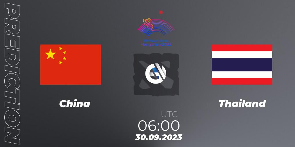 Pronósticos China - Thailand. 30.09.2023 at 06:00. 2022 Asian Games - Dota 2