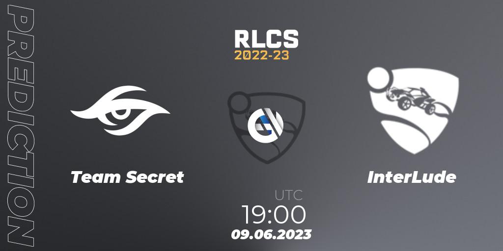 Pronósticos Team Secret - InterLude. 09.06.2023 at 19:00. RLCS 2022-23 - Spring: South America Regional 3 - Spring Invitational - Rocket League
