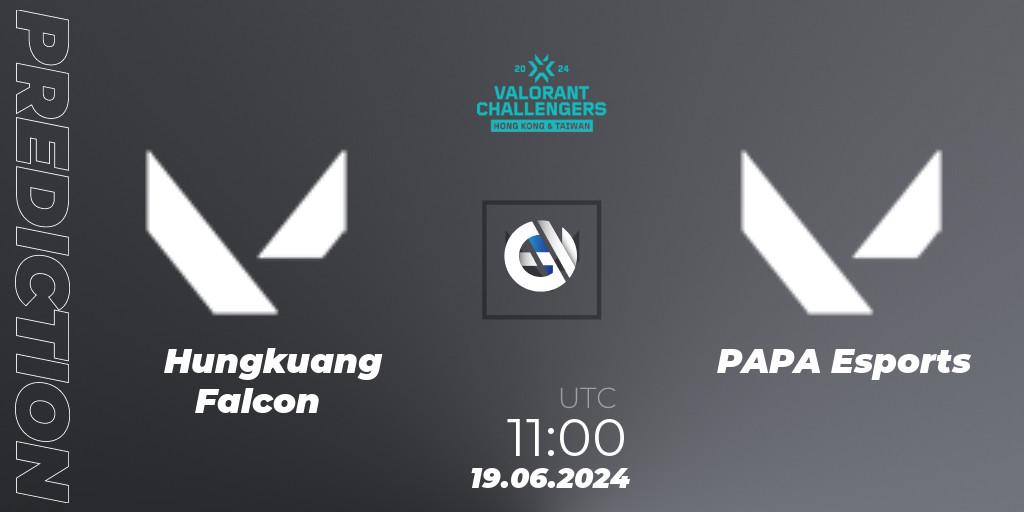 Pronósticos Hungkuang Falcon - PAPA Esports. 19.06.2024 at 11:00. VALORANT Challengers Hong Kong and Taiwan 2024: Split 2 - VALORANT