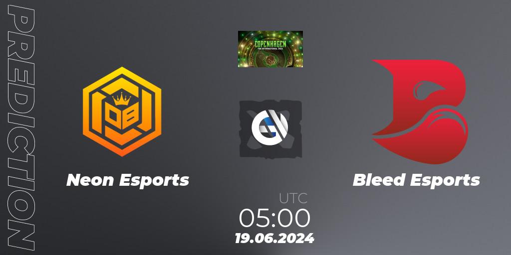 Pronósticos Neon Esports - Bleed Esports. 19.06.2024 at 04:00. The International 2024: Southeast Asia Closed Qualifier - Dota 2