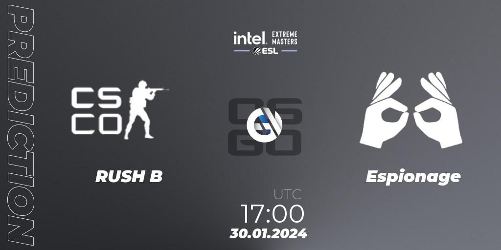 Pronósticos RUSH B - Espionage. 30.01.24. Intel Extreme Masters China 2024: European Open Qualifier #2 - CS2 (CS:GO)