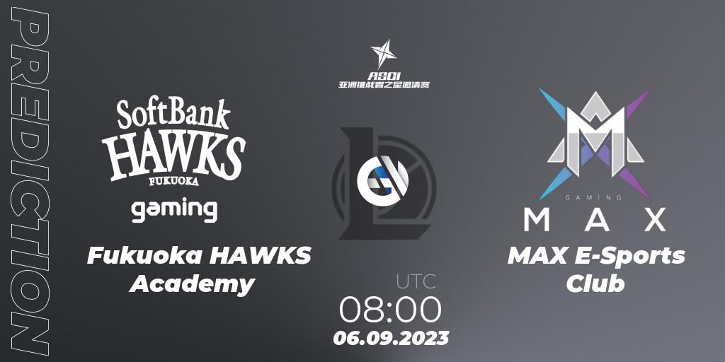 Pronósticos Fukuoka HAWKS Academy - MAX E-Sports Club. 06.09.2023 at 08:00. Asia Star Challengers Invitational 2023 - LoL