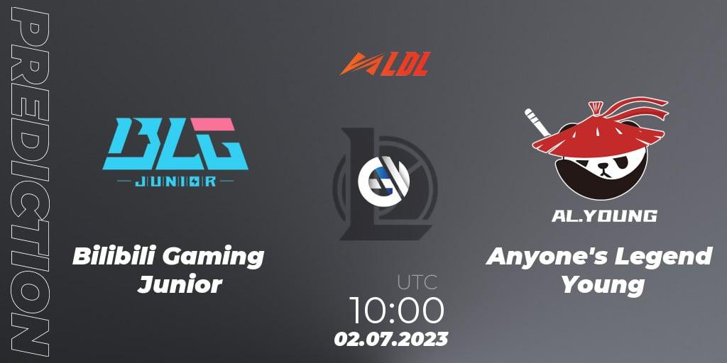 Pronósticos Bilibili Gaming Junior - Anyone's Legend Young. 02.07.2023 at 12:00. LDL 2023 - Regular Season - Stage 3 - LoL
