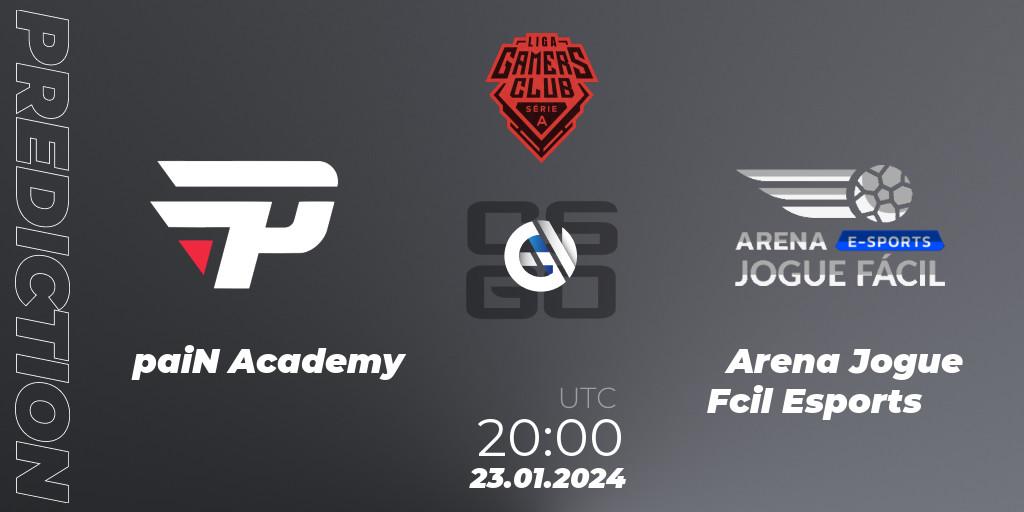 Pronósticos paiN Academy - Arena Jogue Fácil Esports. 23.01.2024 at 20:00. Gamers Club Liga Série A: January 2024 - Counter-Strike (CS2)