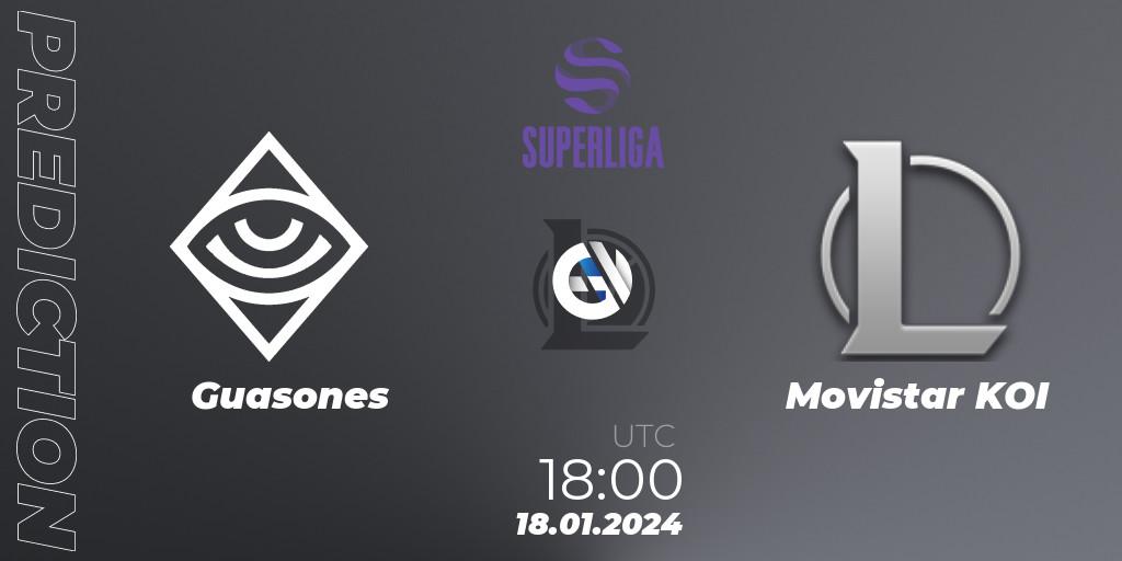 Pronósticos Guasones - Movistar KOI. 18.01.2024 at 18:00. Superliga Spring 2024 - Group Stage - LoL