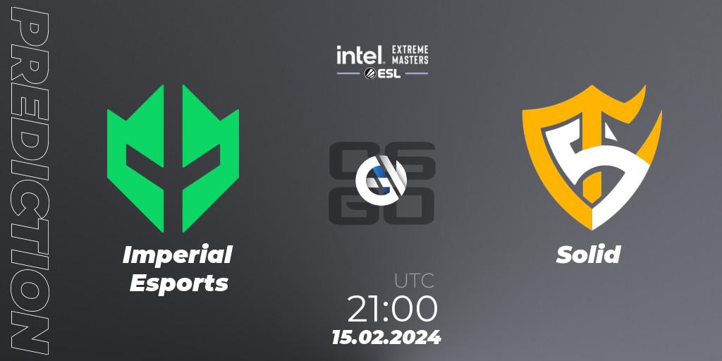 Pronósticos Imperial Esports - Solid. 15.02.2024 at 21:10. Intel Extreme Masters Dallas 2024: South American Open Qualifier #1 - Counter-Strike (CS2)