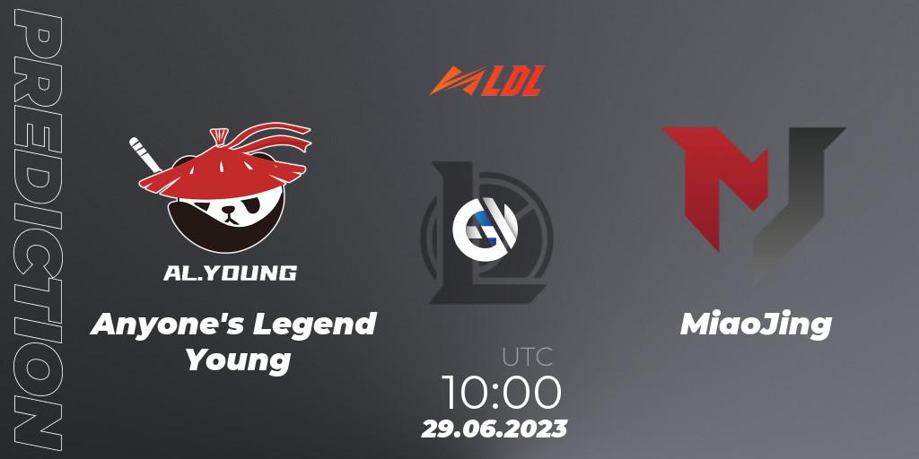 Pronósticos Anyone's Legend Young - MiaoJing. 29.06.2023 at 10:00. LDL 2023 - Regular Season - Stage 3 - LoL